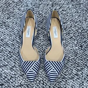 LK Bennett Navy and White Striped Pointed-Toe Flats
